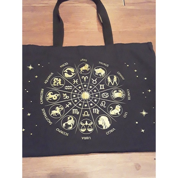 NWOTAlex and Ani Bag Canvas Bag Tote Cosmically Connected Zodiac Black 18 x 14" - Picture 1 of 2